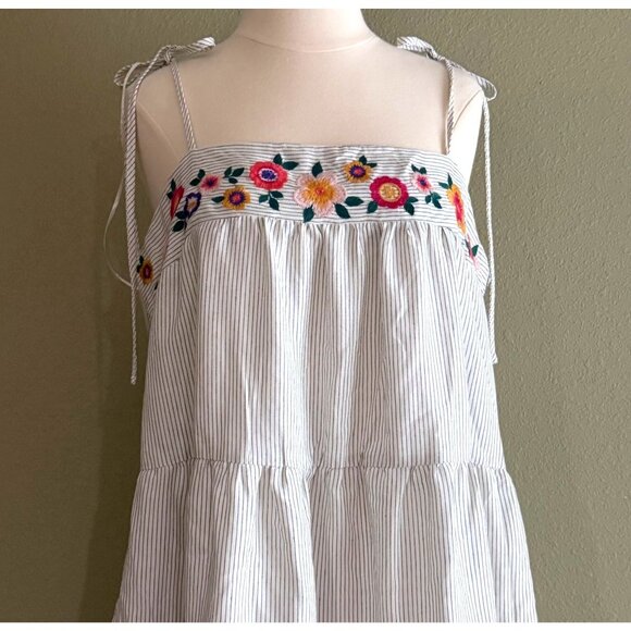 NWT size L Savanna Jane Womens Striped Sundress Embroidered Floral Boho Sleevele - Picture 10 of 11